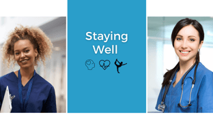 Staying well: Mind and Body (image of brain, heart, and body in a yoga pose)