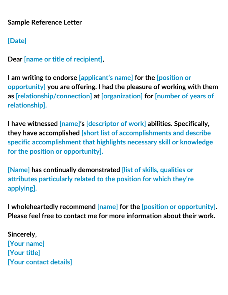 Sample Reference Letter